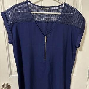 EXPRESS Navy Blue Mesh Shoulder Zip Blouse – Size L